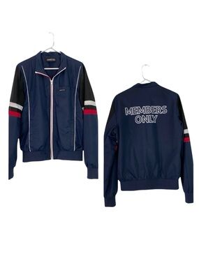 Members Only Jacket Mens Size Medium Full Zip Up Windbreaker Logo Back Retro